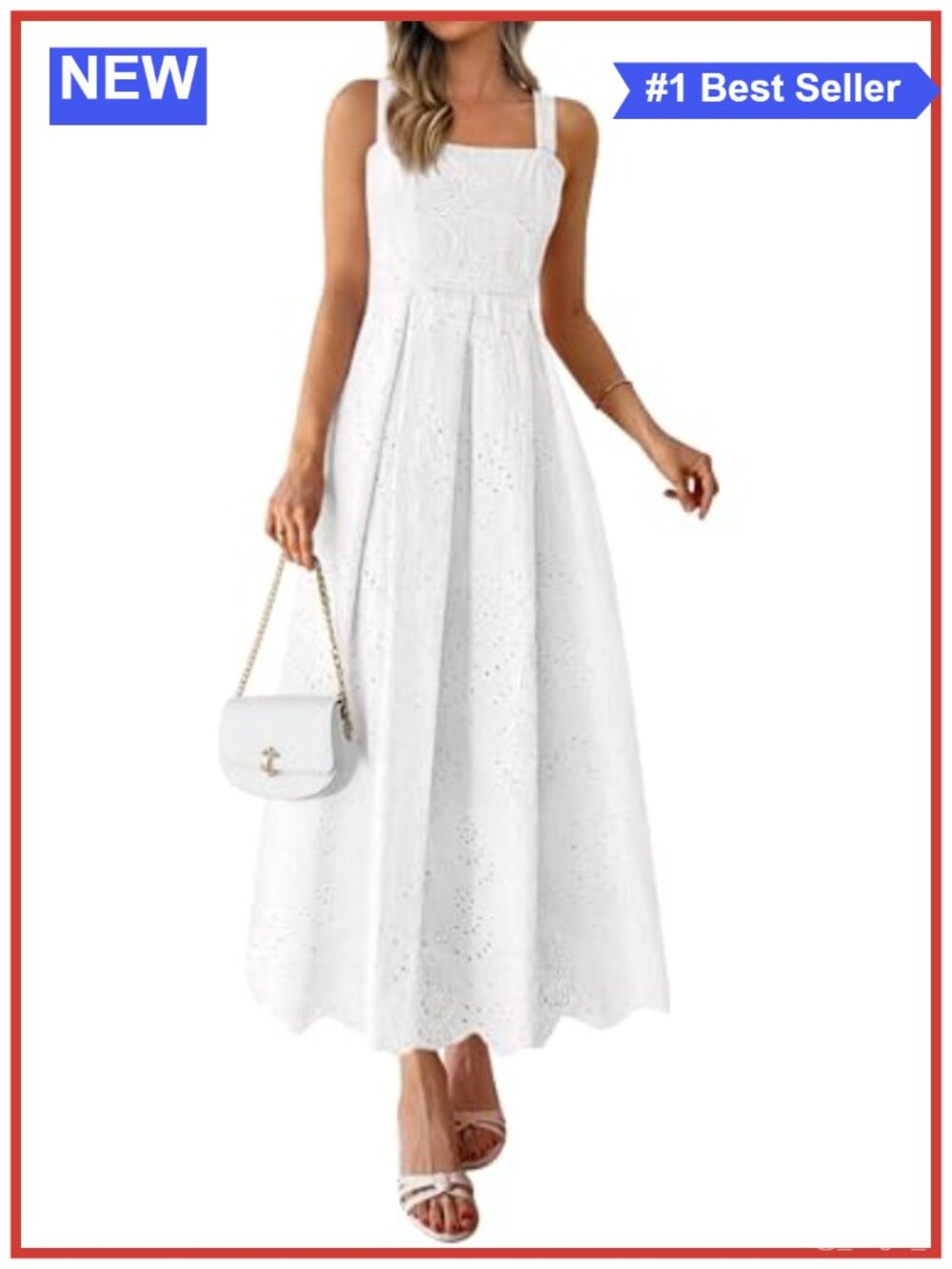 Sleeveless Eyelet Summer Maxi Dress with Pockets Ruffle Square Neck